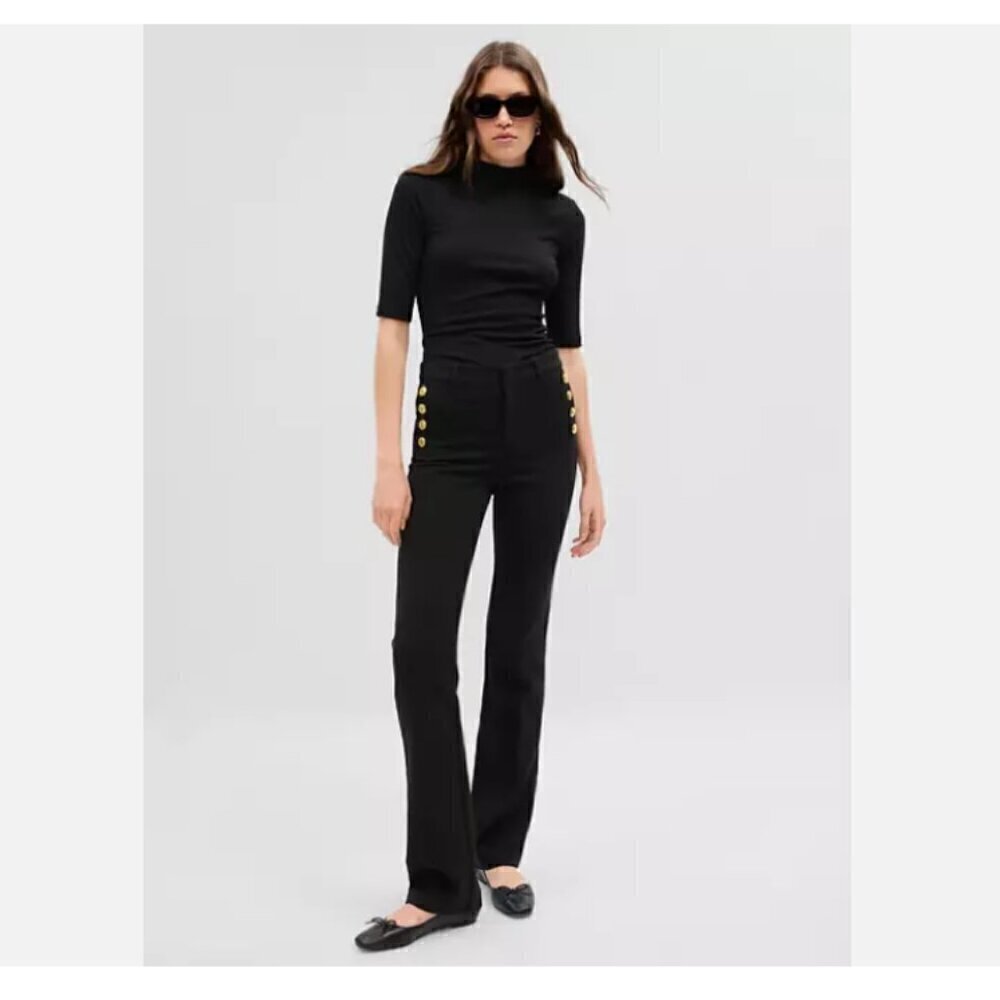 GAP Mid Rise Baby Bootcut Pants Black Size 12 NWT $90 Sailor Buttons Stretchy